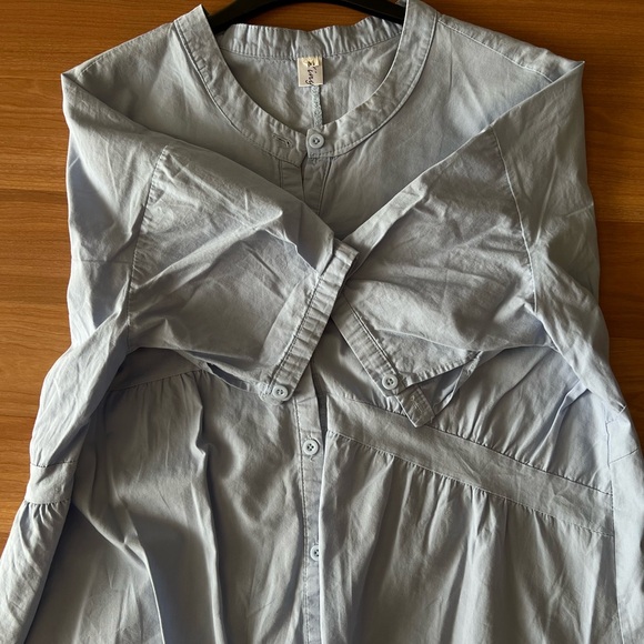 Light Blue Japanese Style Loose Asymmetrical Cotton Button-Up Blouse M - Picture 5 of 8